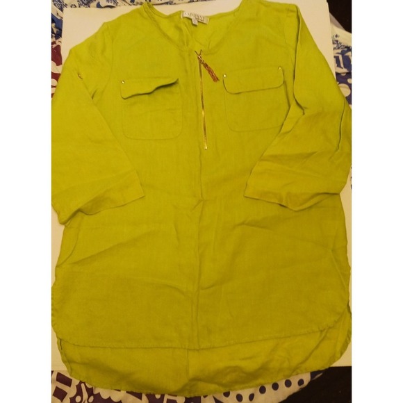 Company Ellen Tracy Lime Green 1/4 Zip 100%‎ Linen Blouse, Small - Picture 1 of 3